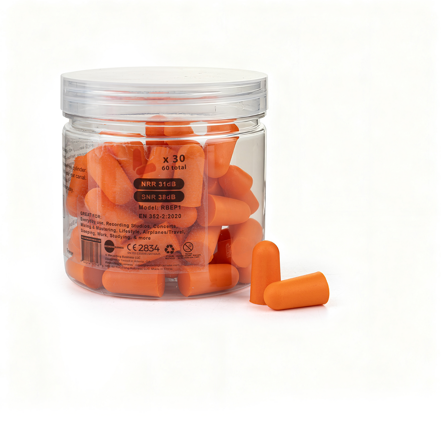 Ultra Soft Earplugs 31dB NRR (30 Pairs) - Orange