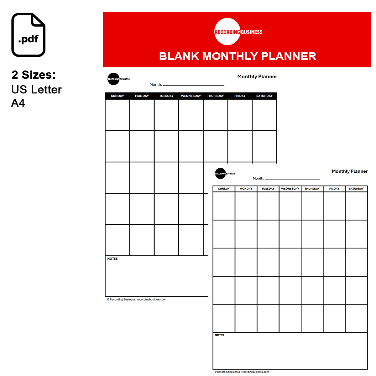 Blank Monthly Planner Printable PDF