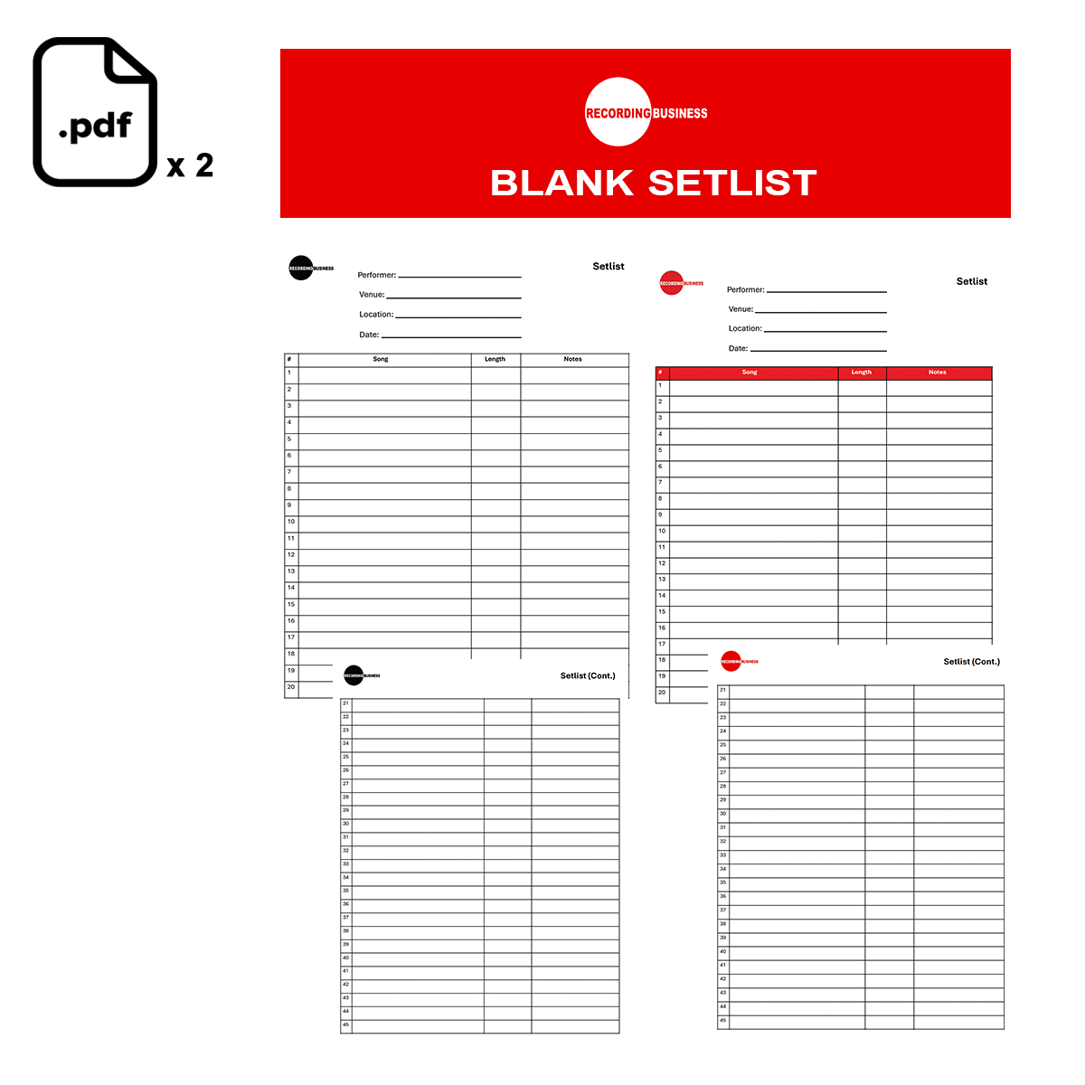Blank Setlist Printable PDF
