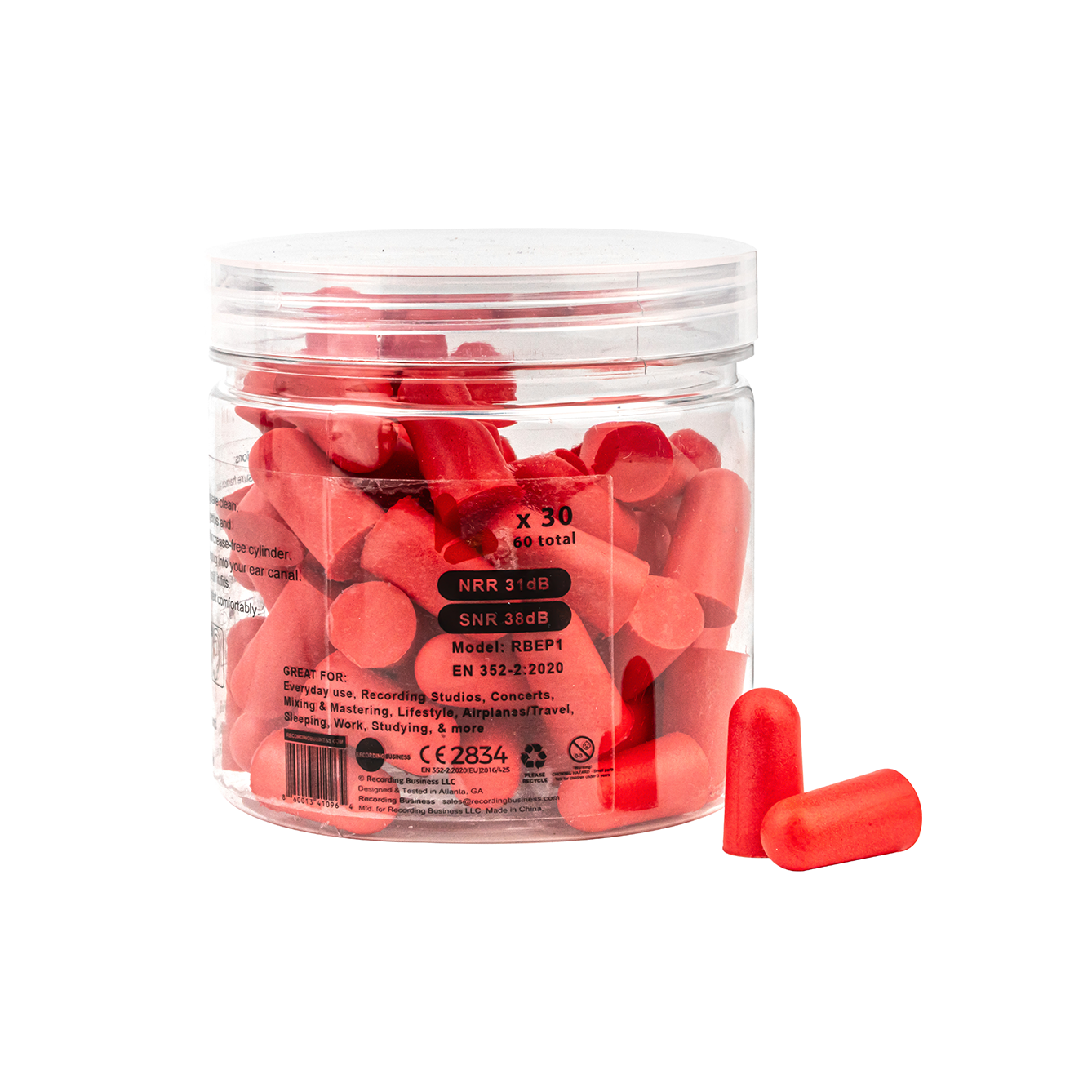 Ultra Soft Earplugs 31dB NRR (30 Pairs) - Red