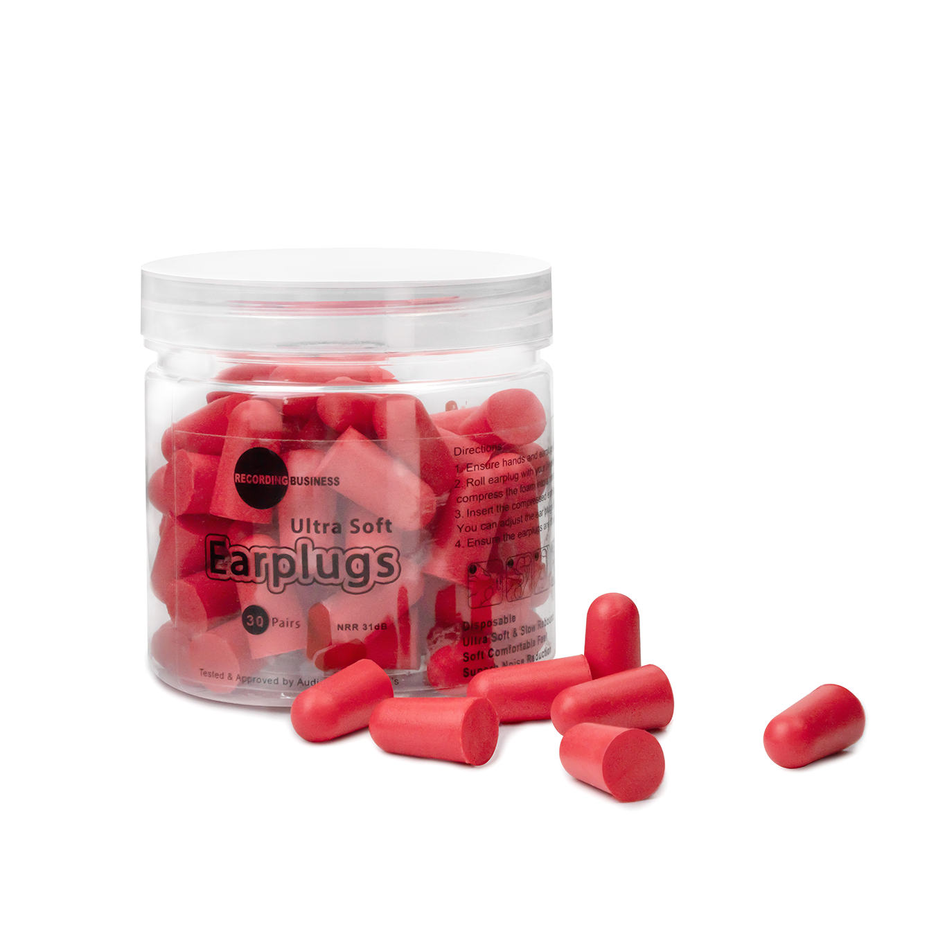 Ultra Soft Earplugs 31dB NRR (30 Pairs) - Red