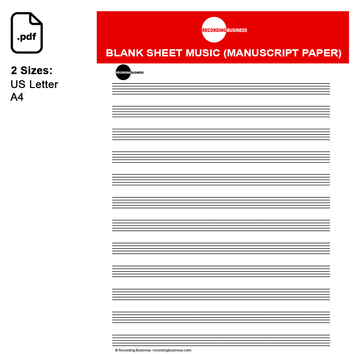 Blank Sheet Music (Manuscript Paper) 12-Staff Printable PDF