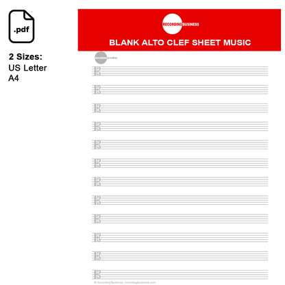Blank Alto Clef Sheet Music (Manuscript Paper) 12-Staff Printable PDF