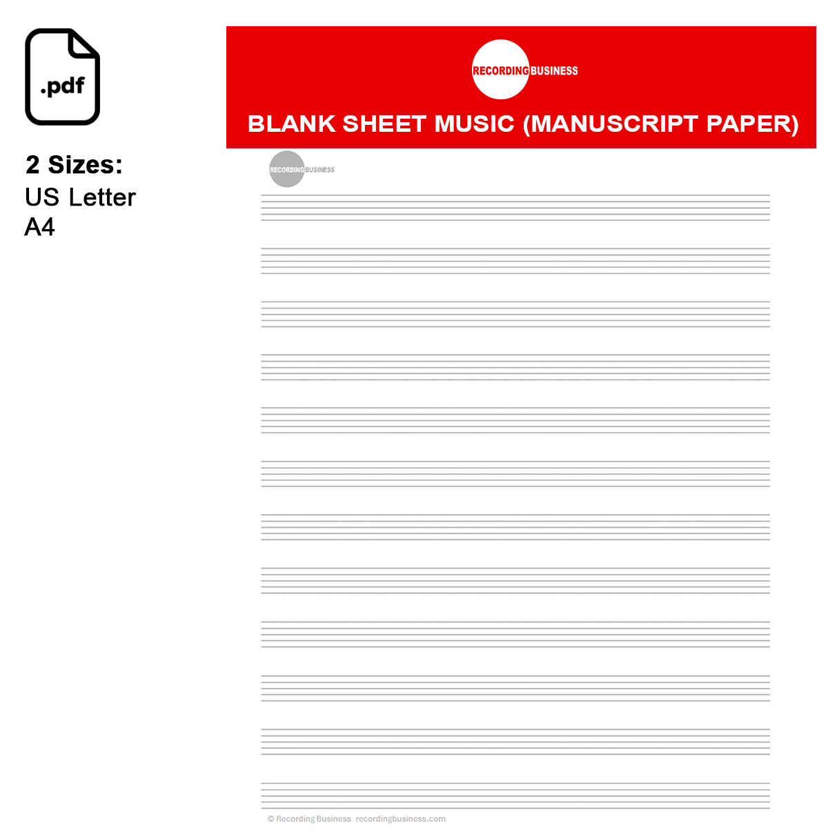 Blank Sheet Music (Manuscript Paper) 12-Staff Printable PDF
