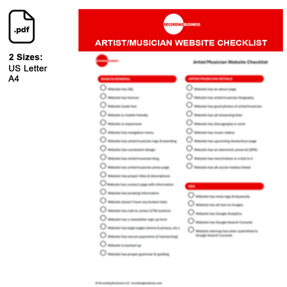Artist/Musician Website Checklist Printable PDF