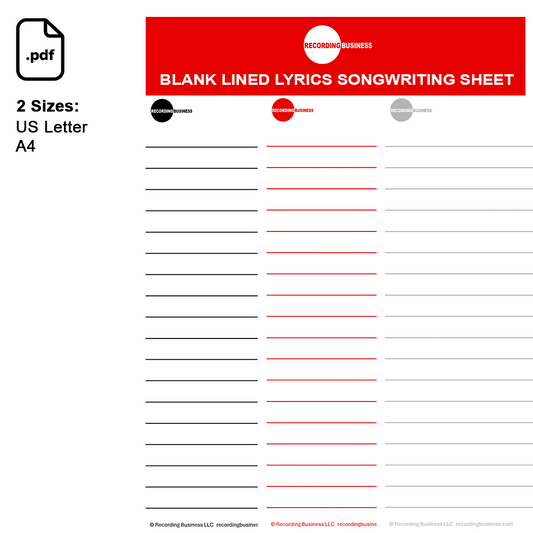 Blank Lined Lyrics Songwriting Sheet Printable PDF