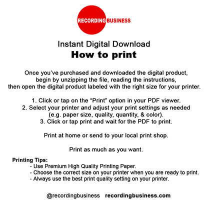 How to Print a Recording Business Instant Digital Download