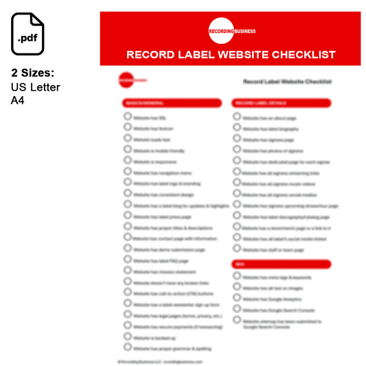 Record Label Website Checklist Printable PDF