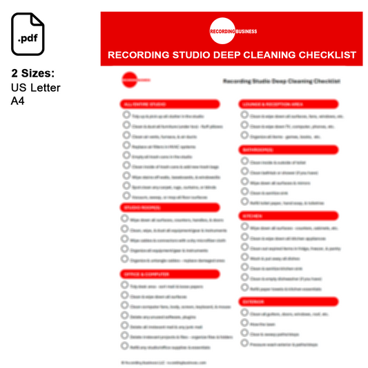 Recording Studio Deep Cleaning Checklist Printable PDF