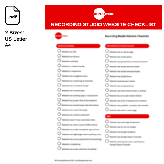 Recording Studio Website Checklist Printable PDF