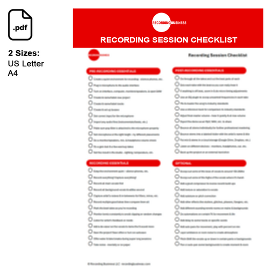 Recording Session Checklist Printable PDF