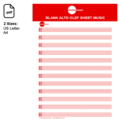 Blank Alto Clef Sheet Music (Manuscript Paper) 12-Staff Printable PDF