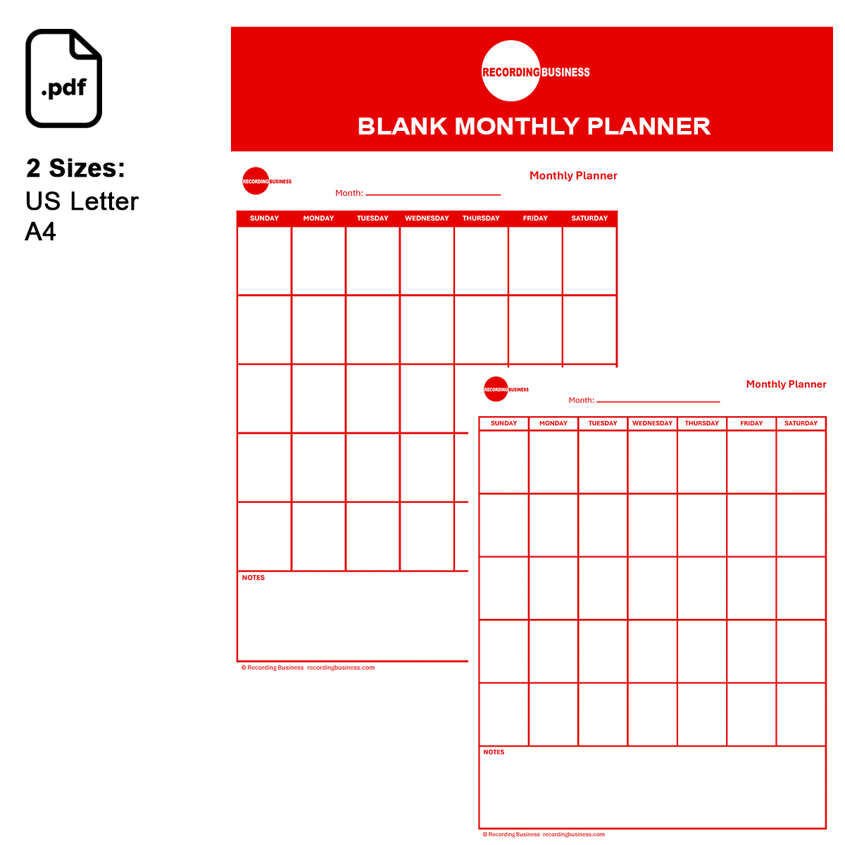 Blank Monthly Planner Printable PDF