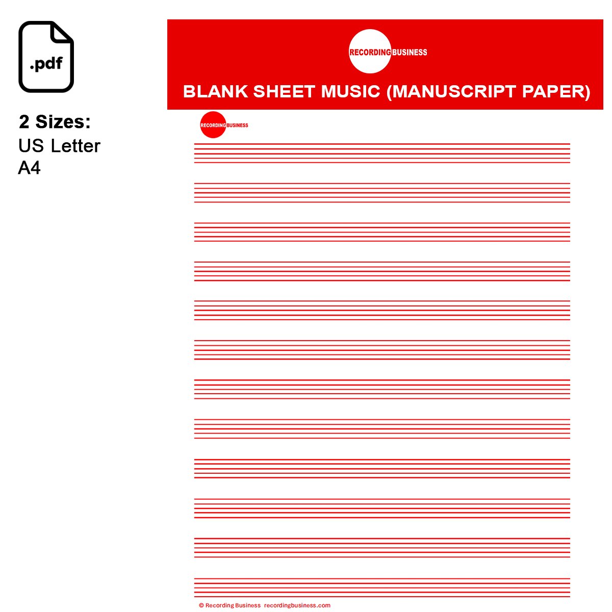 Blank Sheet Music (Manuscript Paper) 12-Staff Printable PDF